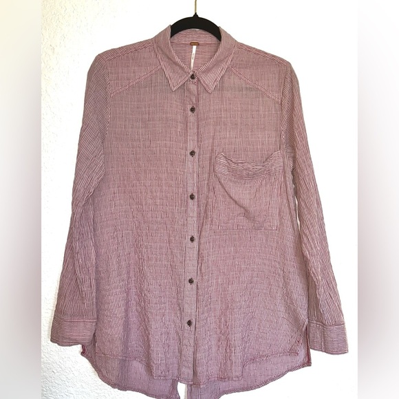 Free People Tops - Free people No Limits Stripe Split Back Button Loose Oversized Bohemian